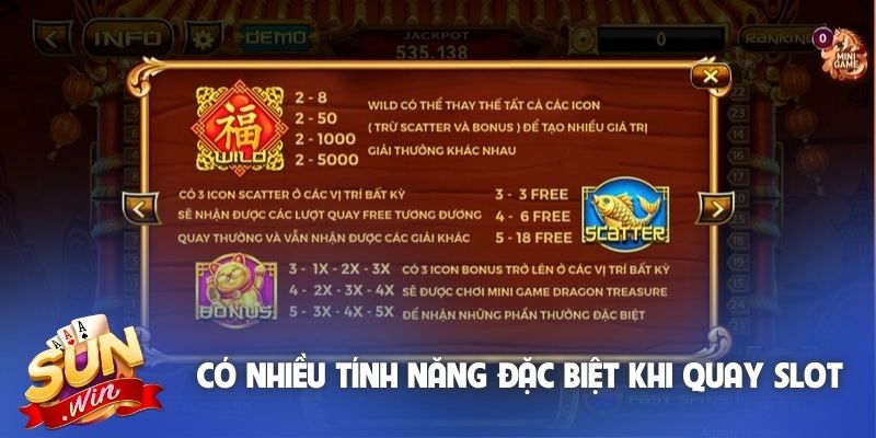 Có nhiều tính năng đặc biệt khi quay slot Thần Tài