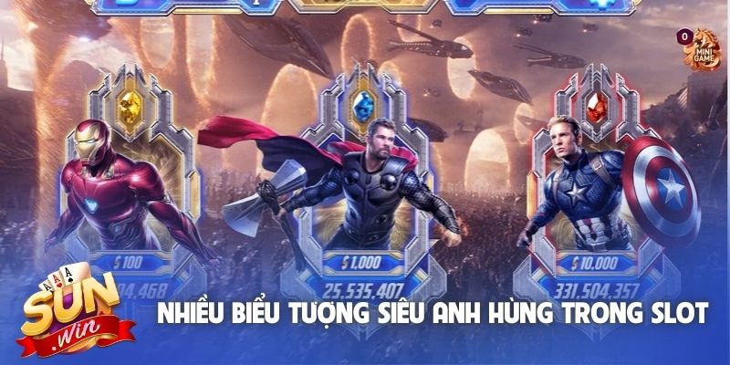 Nhiều biểu tượng siêu anh hùng có trong slot quay hũ